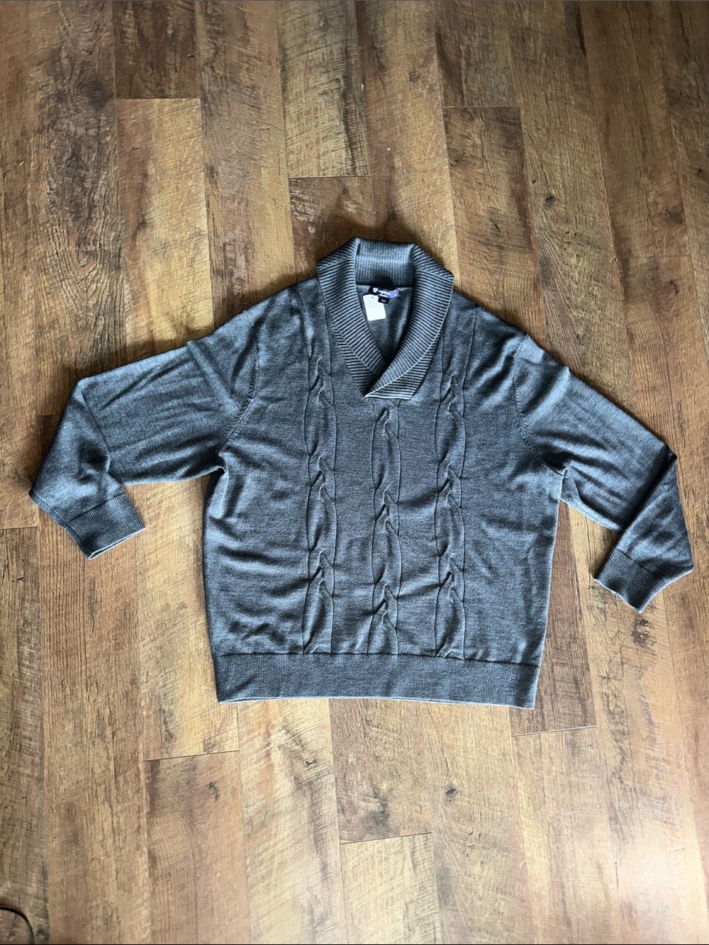 Cremieux Men's Gray Shawl Collar Cable Knit Sweater